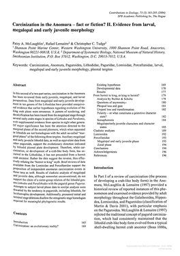 Carcinization in the Anomura–Fact Or Fiction? II. Evidence from Larval