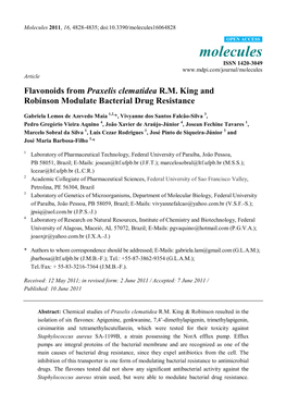 Flavonoids from Praxelis Clematidea R.M. King and Robinson Modulate Bacterial Drug Resistance
