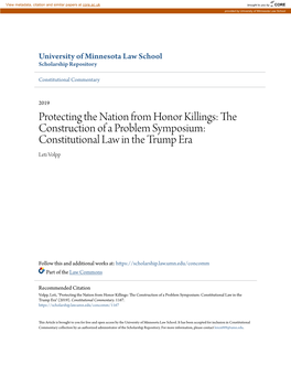 Protecting the Nation from Honor Killings: the Construction of a Problem Symposium: Constitutional Law in the Trump Era Leti Volpp
