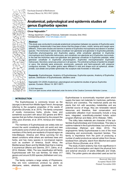 Anatomical, Palynological and Epidermis Studies of Genus Euphorbia Species