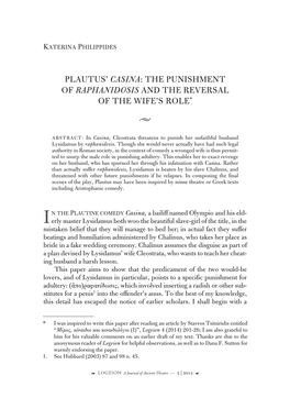 Plautus' Casina: the Punishment of Raphanidosis and the Reversal Of
