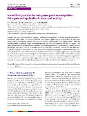 Nanotribological Studies Using Nanoparticle Manipulation: Principles and Application to Structural Lubricity