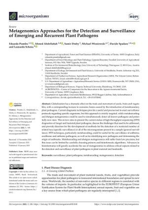 Metagenomics Approaches for the Detection and Surveillance of Emerging and Recurrent Plant Pathogens
