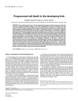 Programmed Cell Death in the Developing Limb