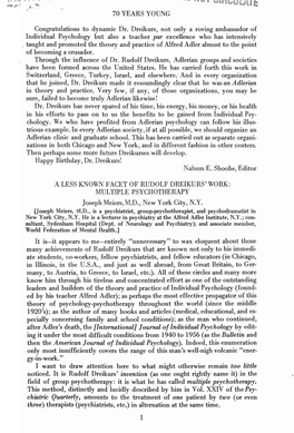 A LESS KNOWN FACET of RUDOLF DREIKURS' WORK: MULTIPLE PSYCHOTHERAPY Joseph Meiers, M.D., New York City, N.Y