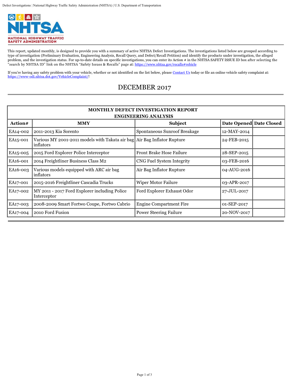 Recalls/Defects | National Highway Traffic Safety Administration(NHTSA)