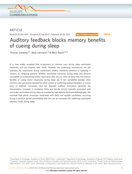 Auditory Feedback Blocks Memory Benefits of Cueing During Sleep