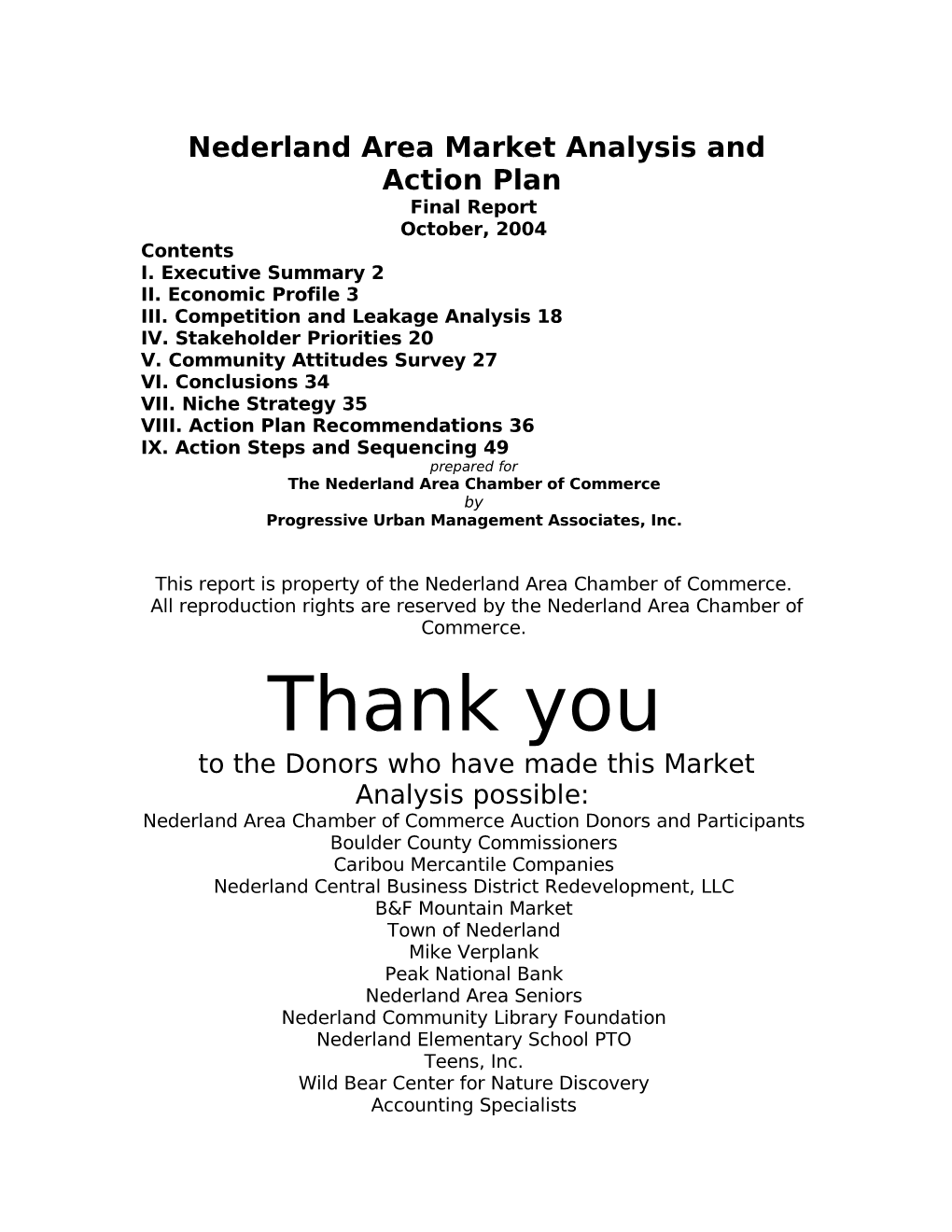 Nederland Area Market Analysis and Action Plan Final Report October, 2004 Contents I