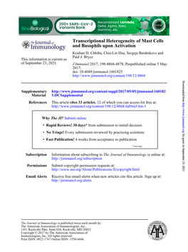 Transcriptional Heterogeneity of Mast Cells and Basophils Upon Activation Krishan D