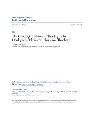 On Heidegger's "Phenomenology and Theology" Casey Garrett Pinks S Louisiana State University and Agricultural and Mechanical College, Cgspinks@Gmail.Com