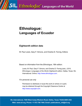 Ethnologue: Languages of Ecuador