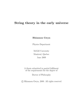 String Theory in the Early Universe