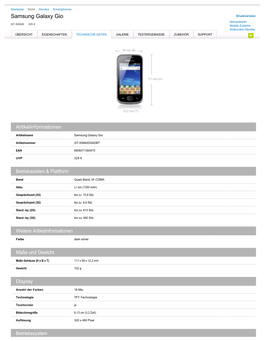 Samsung Galaxy Gio Druckversion Netzanbieter