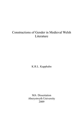 Constructions of Gender in Medieval Welsh Literature