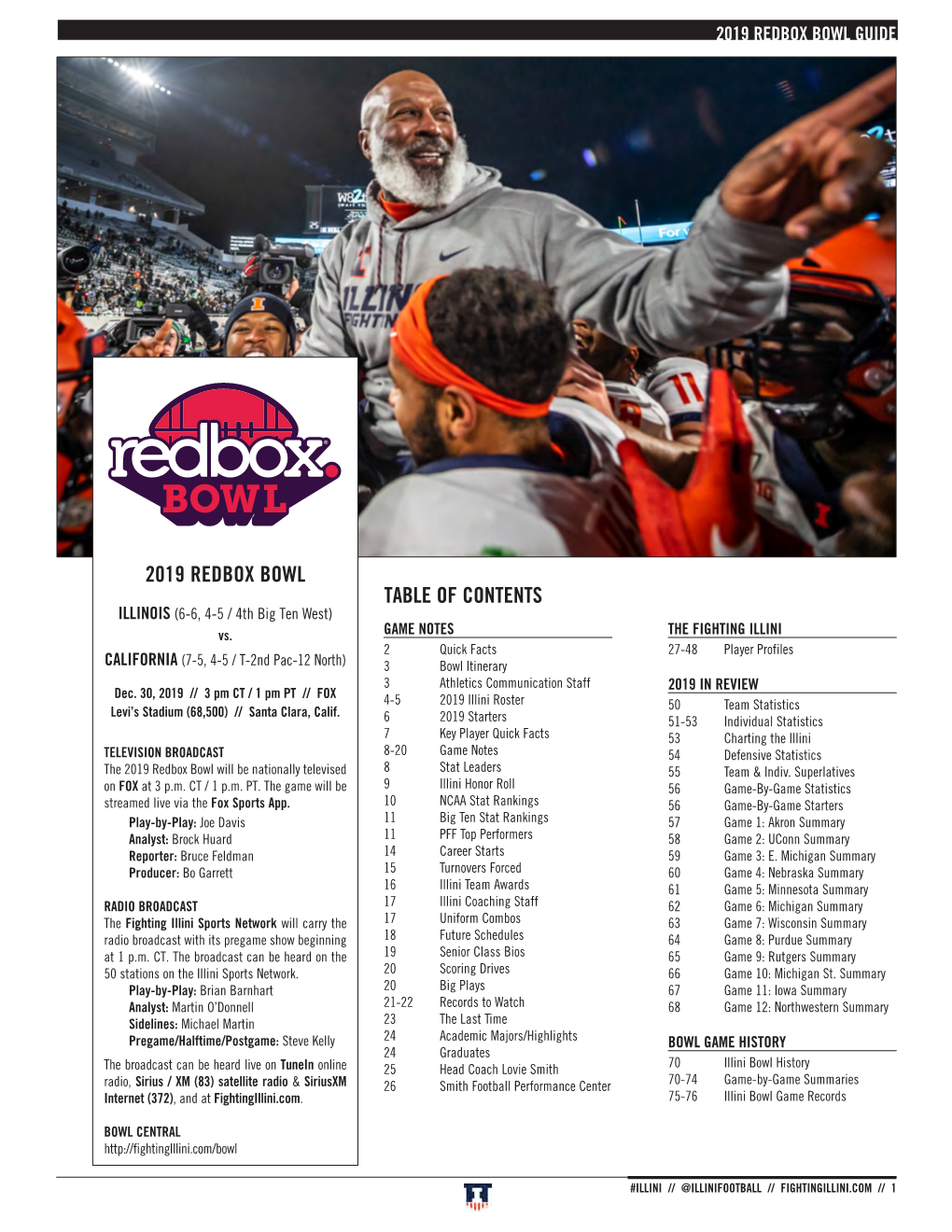 2019 REDBOX BOWL TABLE of CONTENTS ILLINOIS (6-6, 4-5 / 4Th Big Ten West) Vs