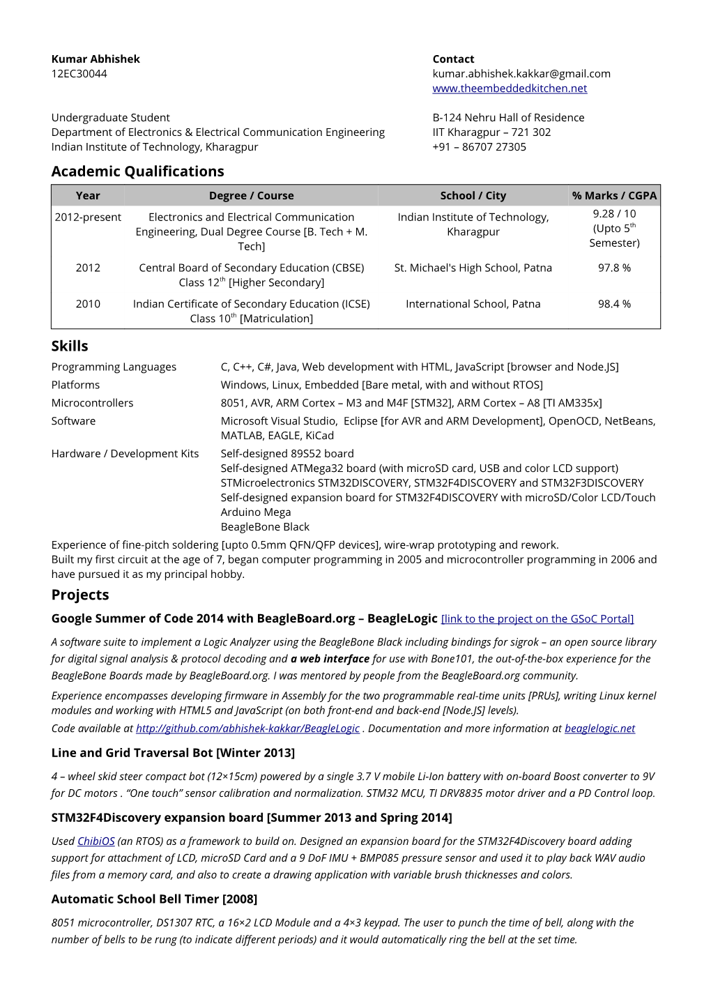 Academic Qualifications Skills Projects