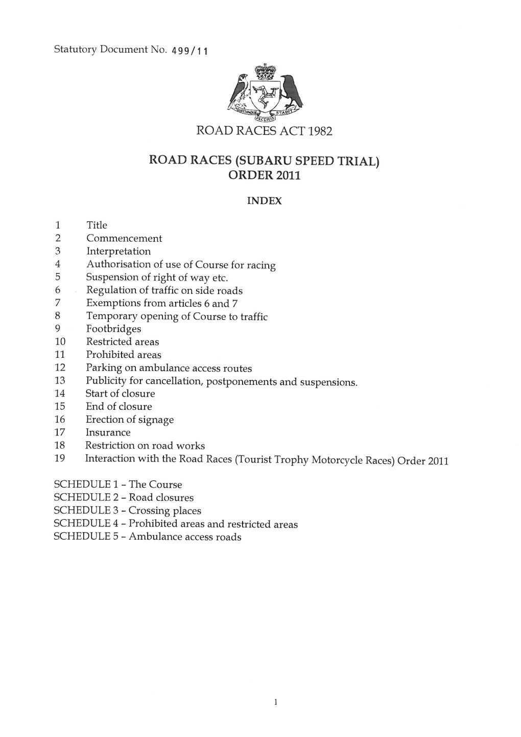 Road Races (Subaru Speed Trial) Order 2011