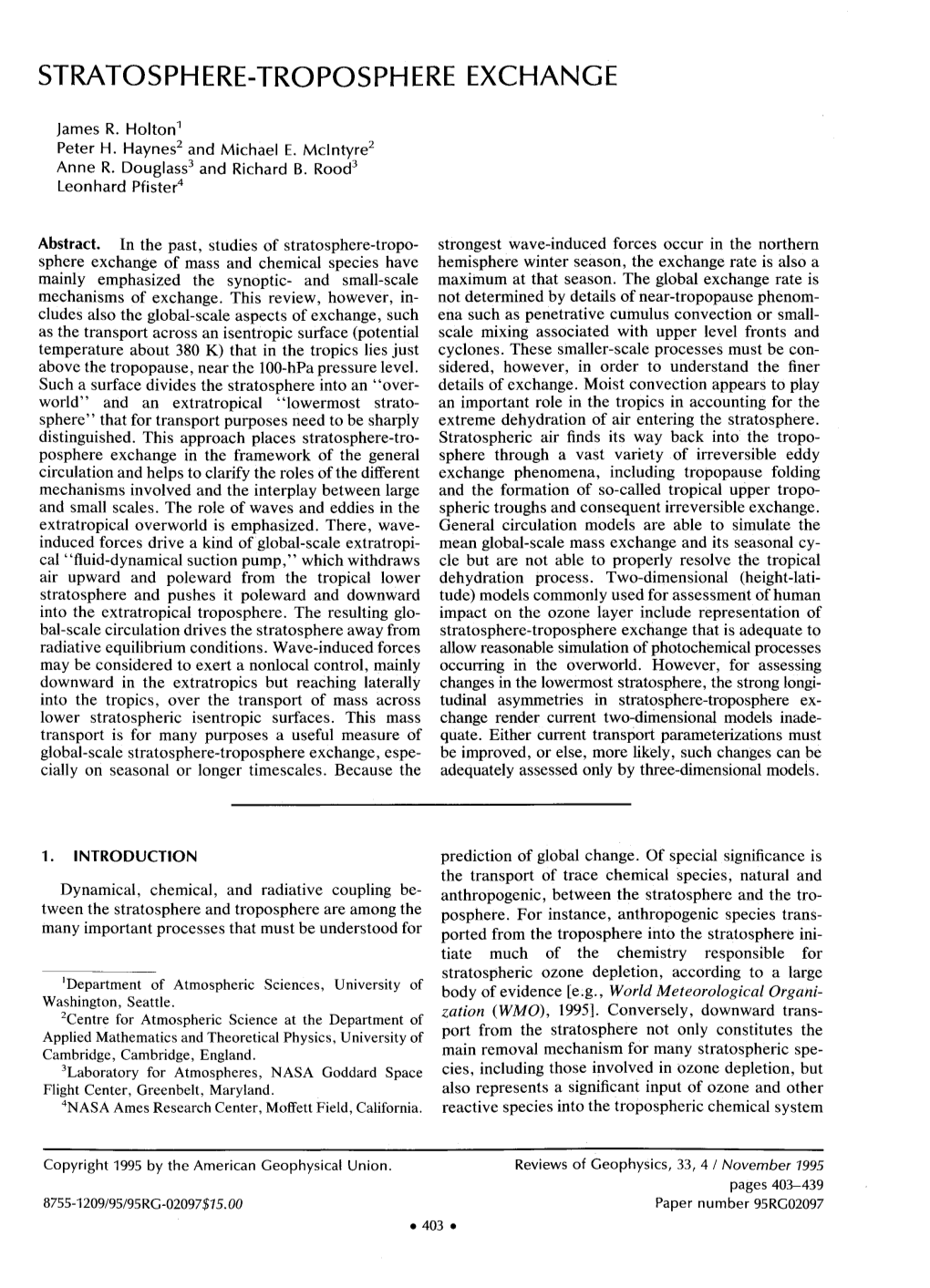 Stratosphere-Troposphere Exchange