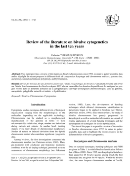 Review of the Literature on Bivalve Cytogenetics in the Last Ten Years