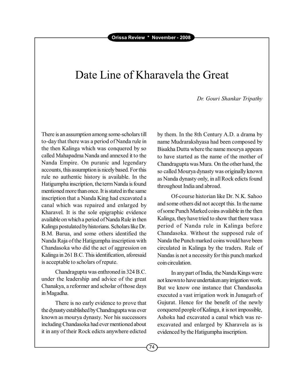 Date Line of Kharavela the Great