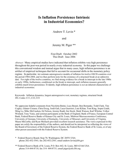 Is Inflation Persistence Intrinsic in Industrial Economies?