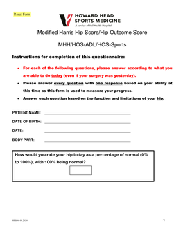 Modified Harris Hip Score/Hip Outcome Score MHH/HOS-ADL