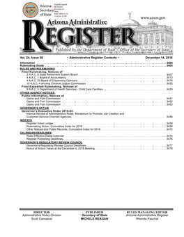 Issue 50 ~ Administrative Register Contents ~ December 14, 2018 Information