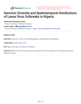 Genomic Diversity and Spatiotemporal Distributions of Lassa Virus Outbreaks in Nigeria