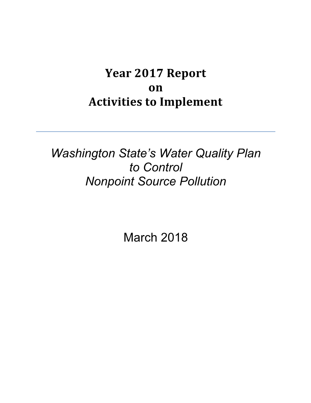 Washington State's Water Quality Plan to Control Nonpoint Source Pollution