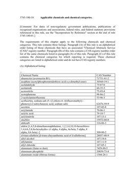 3745-100-10 Applicable Chemicals and Chemical Categories