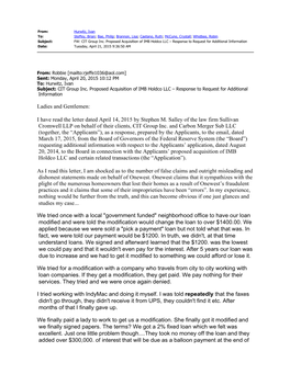 I Have Read the Letter Dated April 14, 2015 by Stephen M. Salley of the Law Firm Sullivan Cromwell LLP on Behalf of Their Clients, CIT Group Inc