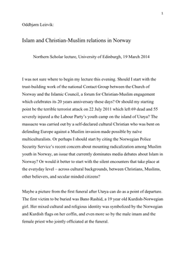 Islam and Christian-Muslim Relations in Norway