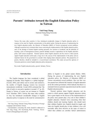Parents' Attitudes Toward the English Education Policy in Taiwan