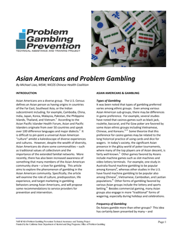 Asian Americans and Problem Gambling by Michael Liao, MSW; NICOS Chinese Health Coalition