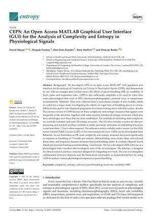 CEPS: an Open Access MATLAB Graphical User Interface (GUI) for the Analysis of Complexity and Entropy in Physiological Signals