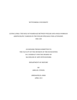 The Role of Marriage Between Welsh and Anglo-Norman Aristocratic Families in the Welsh Struggle for Autonomy, 1066-1283