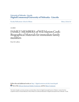 FAMILY MEMBERS of Will Marion Cook: Biographical Materials for Immediate Family Members Peter M