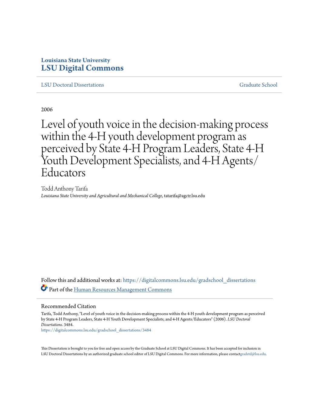 Level of Youth Voice in the Decision-Making Process Within the 4-H Youth Development Program As Perceived by State 4-H Program L