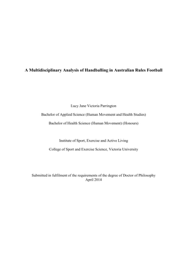 A Multidisciplinary Analysis of the Australian Football Handball