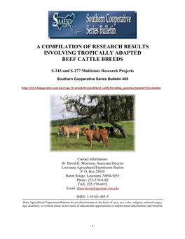A Compilation of Research Results Involving Tropically Adapted Beef Cattle Breeds