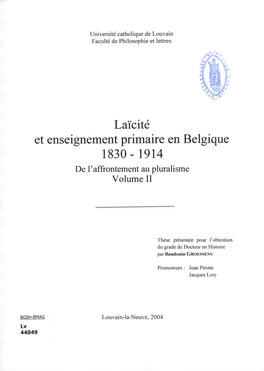 Et Enseignement Primaire En Belgique 1830- 1914 De R Affrontement Au Pluralisme Volume II