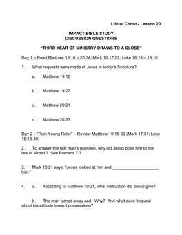 Lesson 20 IMPACT BIBLE STUDY DISCUSSION QUESTIONS