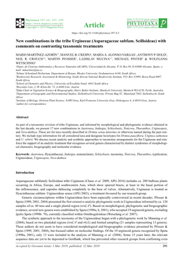 Asparagaceae Subfam. Scilloideae) with Comments on Contrasting Taxonomic Treatments