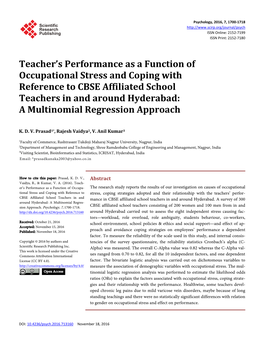Teacher's Performance As a Function of Occupational Stress and Coping