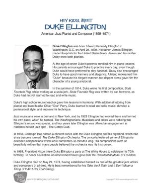 Duke Ellington American Jazz Pianist and Composer (1899 -1974)