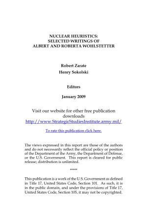 NUCLEAR HEURISTICS: SELECTED WRITINGS of Albert and ROBERTA WOHLSTETTER