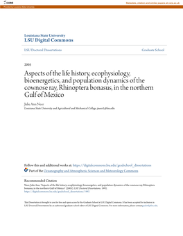 Aspects of the Life History, Ecophysiology, Bioenergetics, And