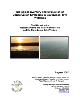 Biological Inventory and Evaluation of Conservation Strategies in Southwest Playa Wetlands