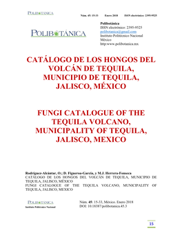 Catálogo De Los Hongos Del Volcán De Tequila, Municipio De Tequila, Jalisco, México