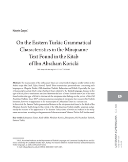 On the Eastern Turkic Grammatical Characteristics in the Mirajname Text Found in the Kitab of Ibn Abraham Koricki DOI